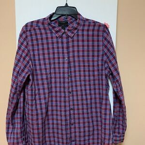 J Crew boy shirt size 14 maroon grey checks.